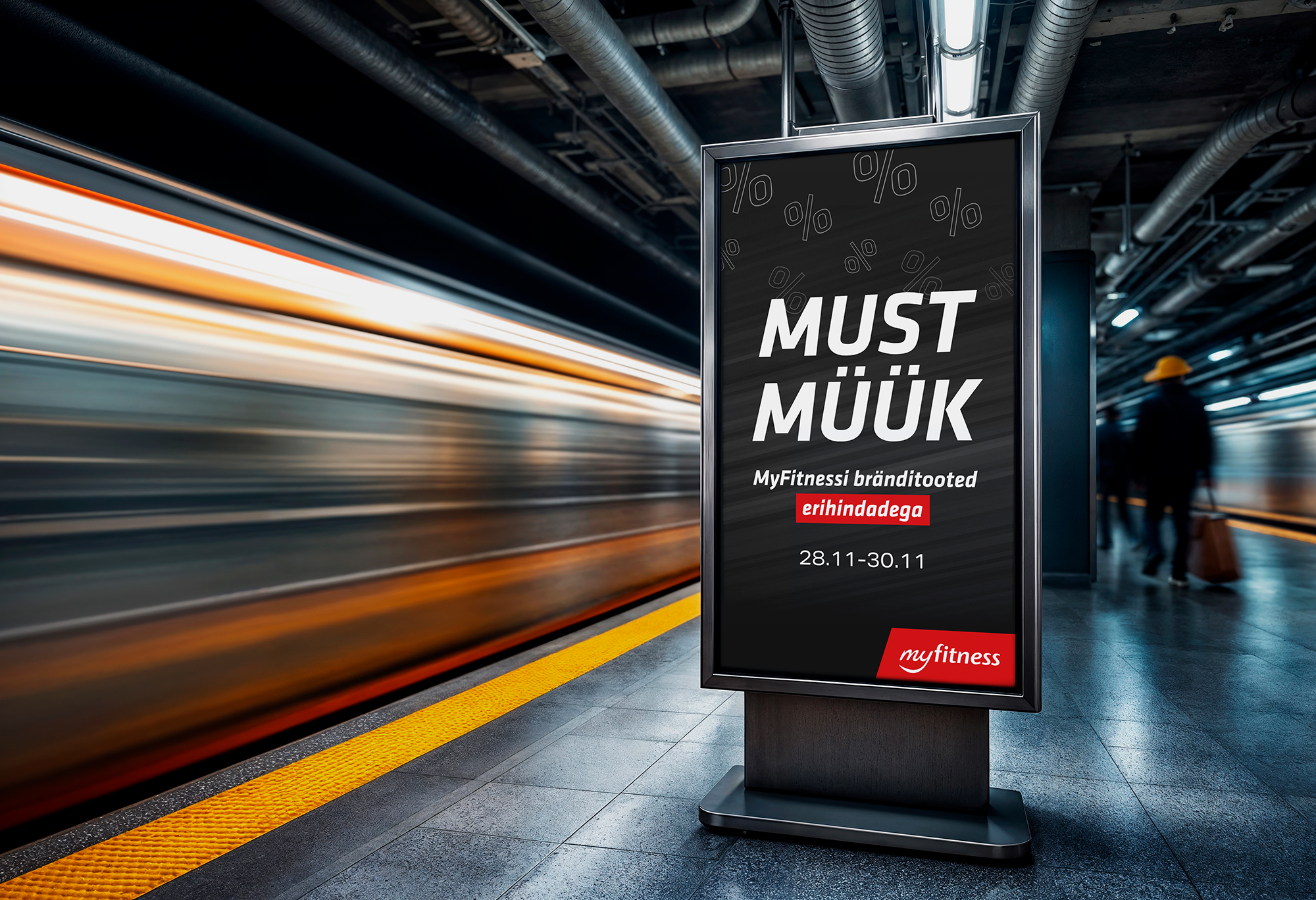 myfitnessi musta reede kampaania vertikaalse LED ekraani makett